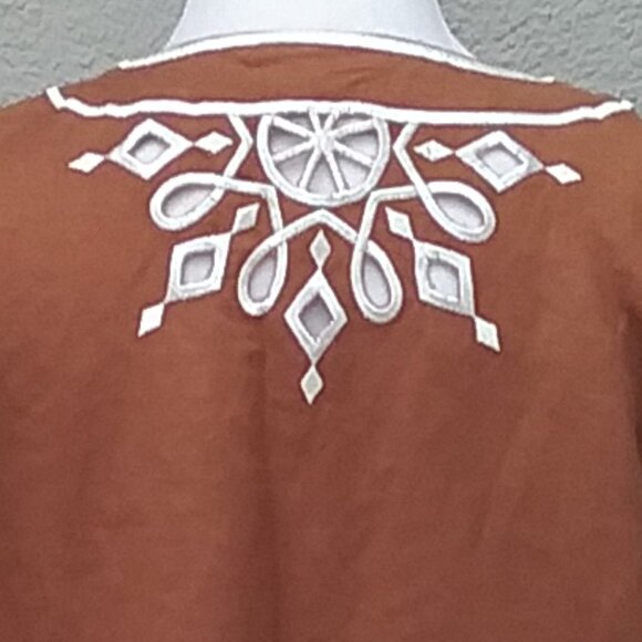 Bob Mackie Women's Wearable Art Linen Jacket Light Brown and White Cutout Preppy - Picture 3 of 7